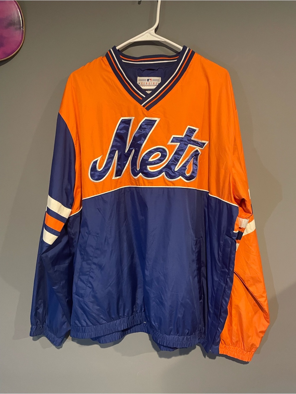Vintage 90s New York Mets Orange & Blue Pullover Jacket Large G-III sports